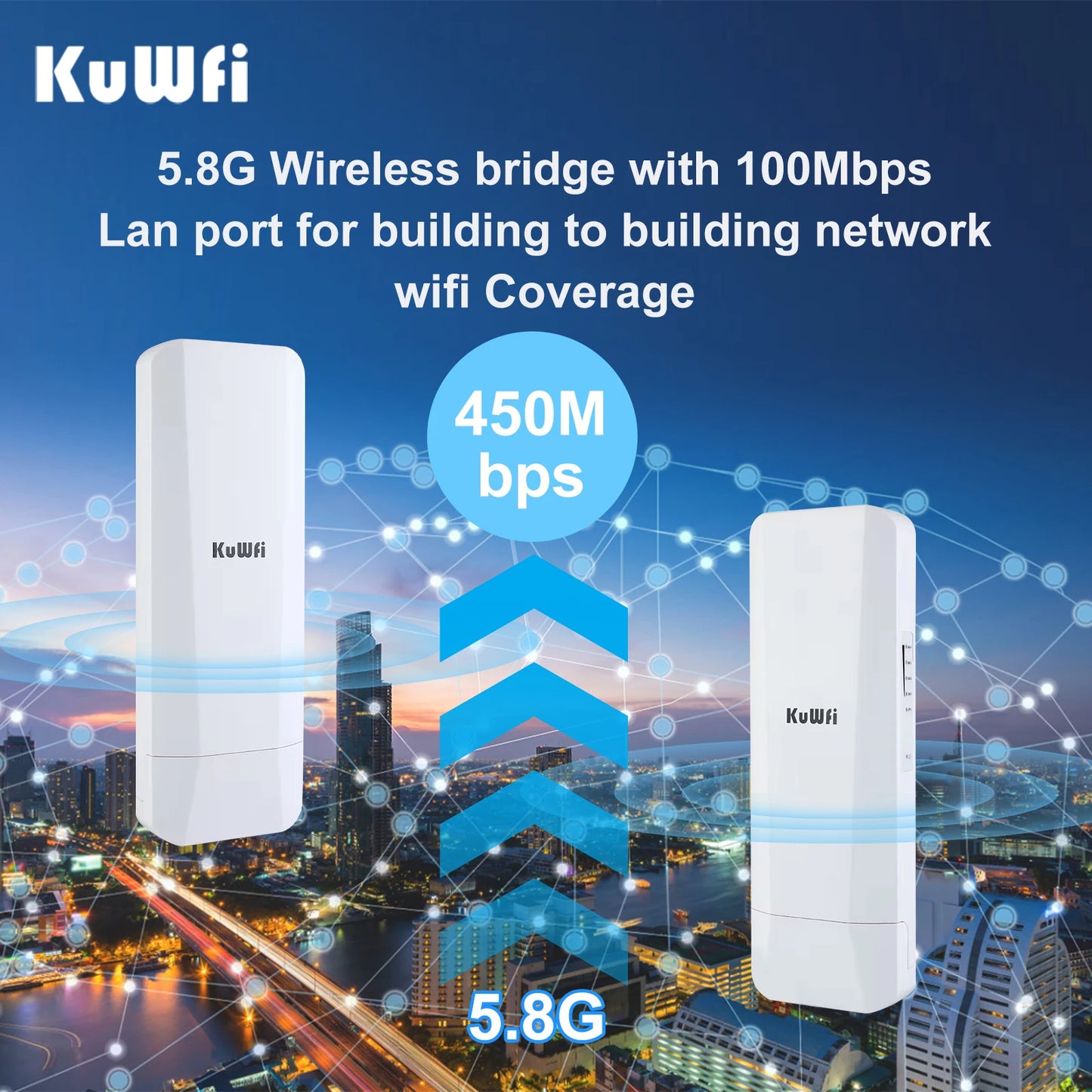Pont extérieur KuWFi gamme wifi cpe 3KM 5.8G granges point à point pont wifi sans fil pour les connexions Internet à distance - Bamako Gadgets