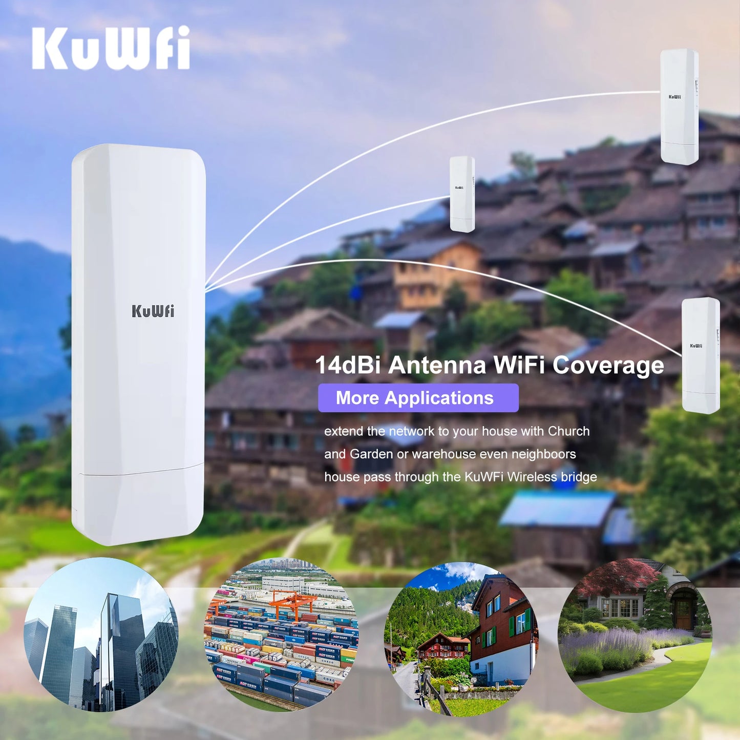 Pont extérieur KuWFi gamme wifi cpe 3KM 5.8G granges point à point pont wifi sans fil pour les connexions Internet à distance - Bamako Gadgets