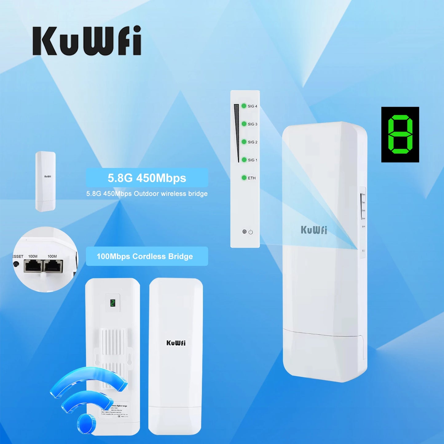 Pont extérieur KuWFi gamme wifi cpe 3KM 5.8G granges point à point pont wifi sans fil pour les connexions Internet à distance - Bamako Gadgets