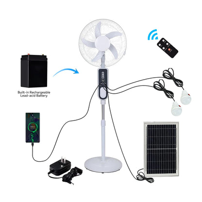 Ventilateur sur Pied Rechargeable AC/DC 16 pouces avec Panneau Solaire