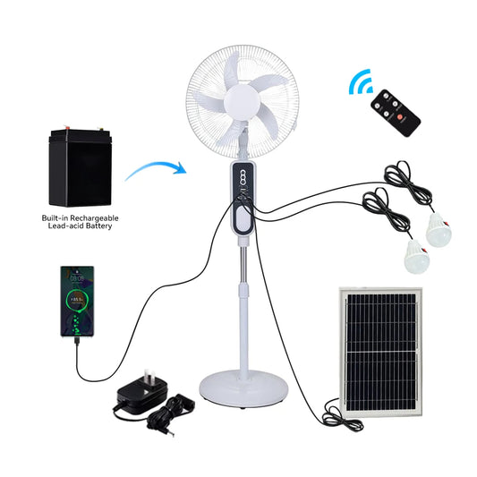 Ventilateur sur Pied Rechargeable AC/DC 16 pouces avec Panneau Solaire