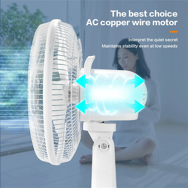Ventilateur sur Pied Rechargeable AC/DC 16 pouces avec Panneau Solaire