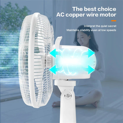 Ventilateur sur Pied Rechargeable AC/DC 16 pouces avec Panneau Solaire
