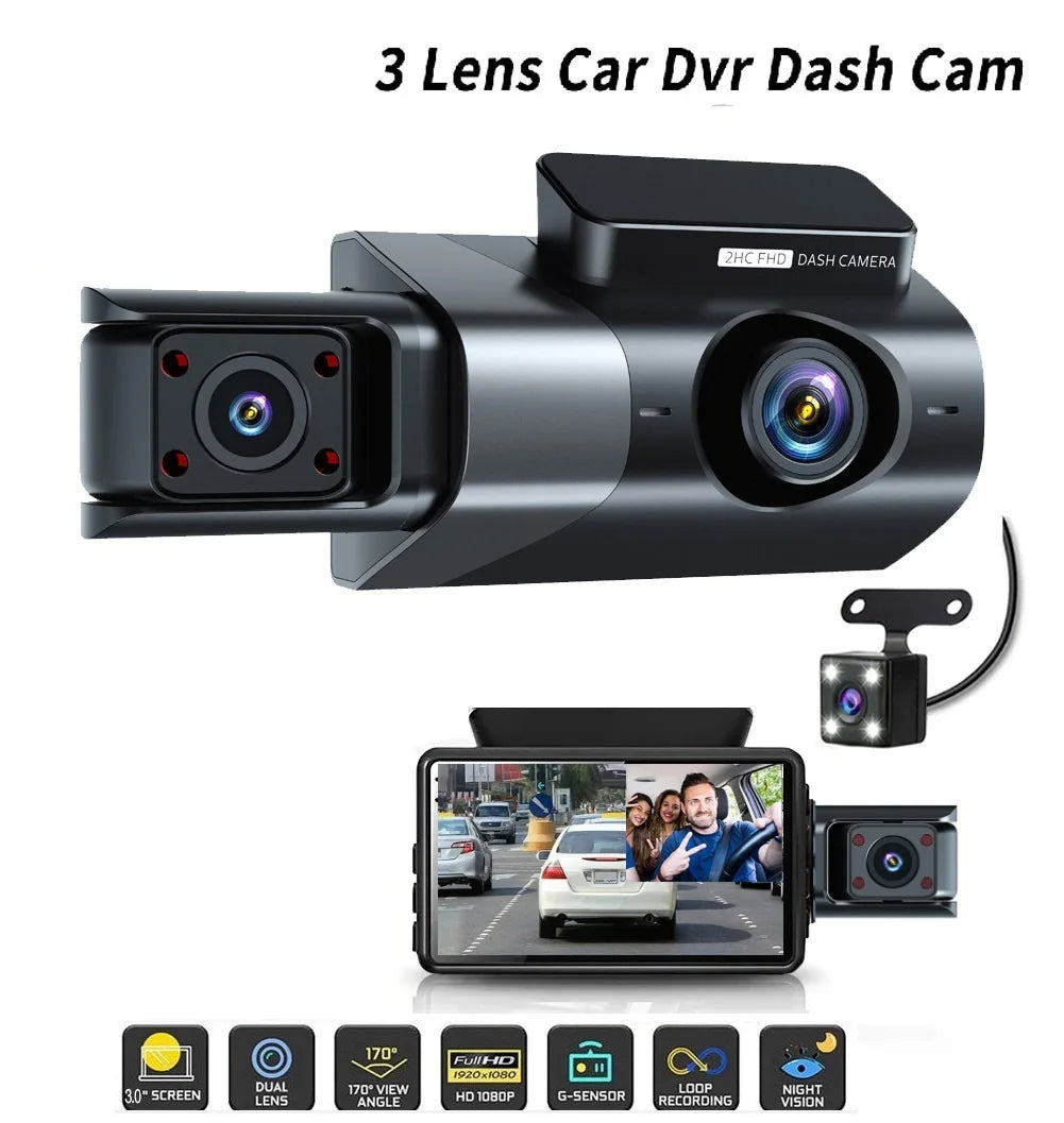 Caméra DVR de Voiture 3 Canaux HD 1080P 3- Écran 3 Pouces