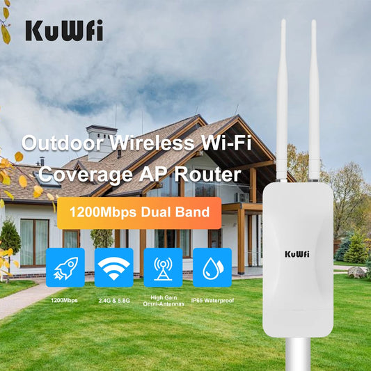 Point d'accès extérieur KuWFi étanche de haute qualité 1200Mbps double bande 24V POE antenne à gain élevé large couverture wifi - Bamako Gadgets