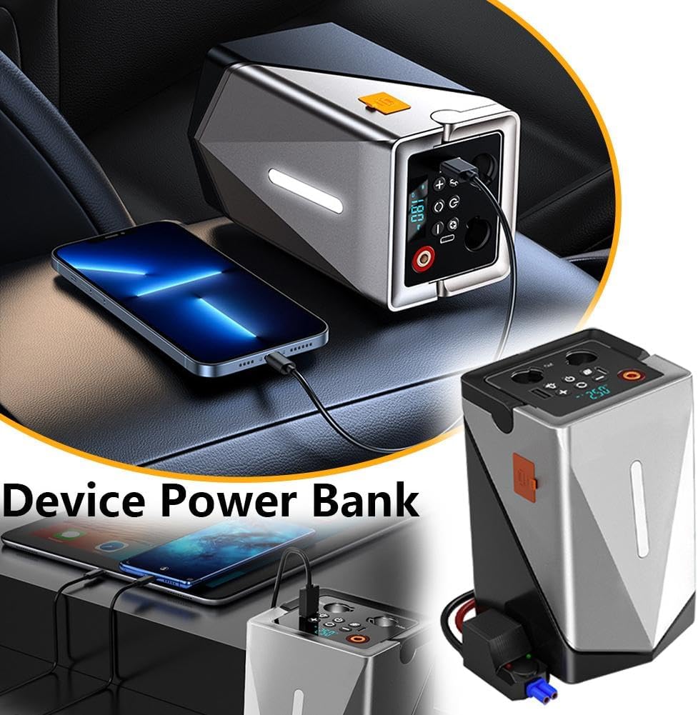 Booster de Batterie 3-en-1 : Démarrage • Compresseur • Chargeur USB + Lampe Torche