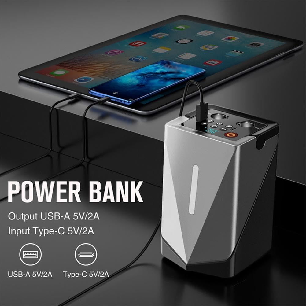 Booster de Batterie 3-en-1 : Démarrage • Compresseur • Chargeur USB + Lampe Torche