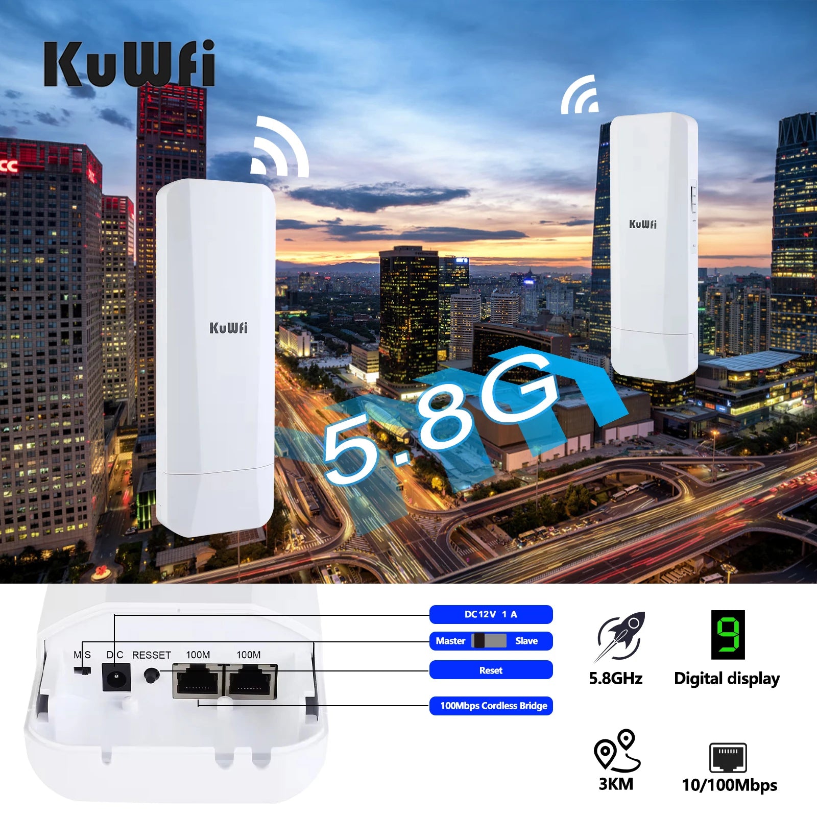 Pont extérieur KuWFi gamme wifi cpe 3KM 5.8G granges point à point pont wifi sans fil pour les connexions Internet à distance - Bamako Gadgets