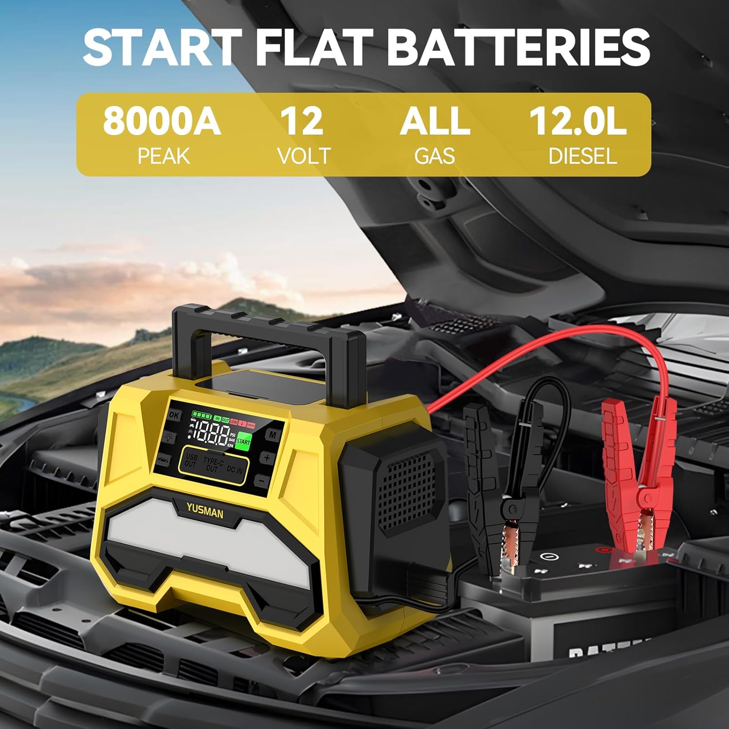 Booster de batterie voiture Yusman – Puissant et Multifonction pour véhicules légers et lourds - Bamako Gadgets