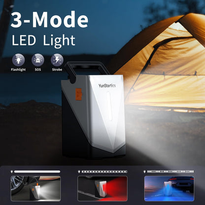 Booster de Batterie 3-en-1 : Démarrage • Compresseur • Chargeur USB + Lampe Torche