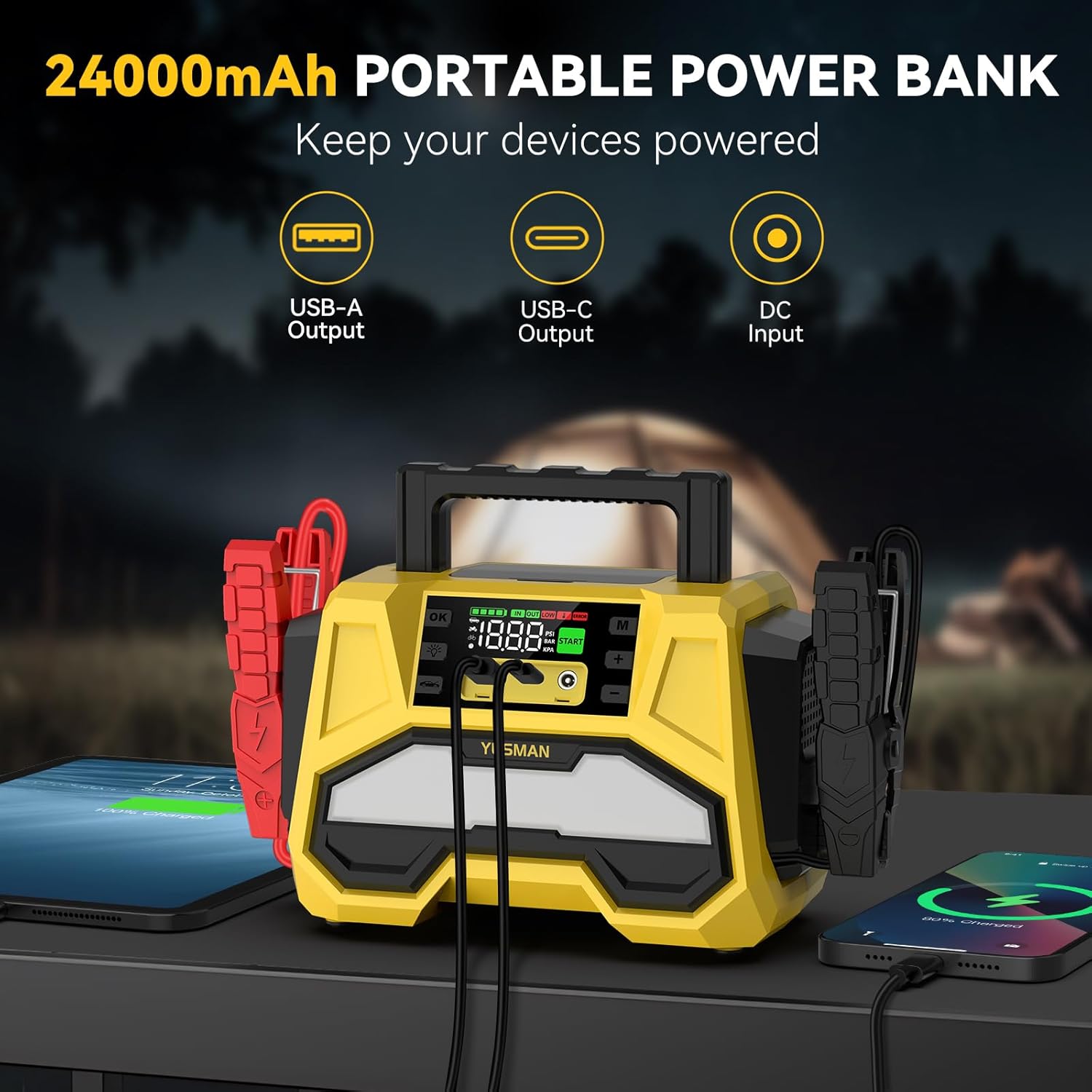 Booster de batterie voiture Yusman – Puissant et Multifonction pour véhicules légers et lourds - Bamako Gadgets