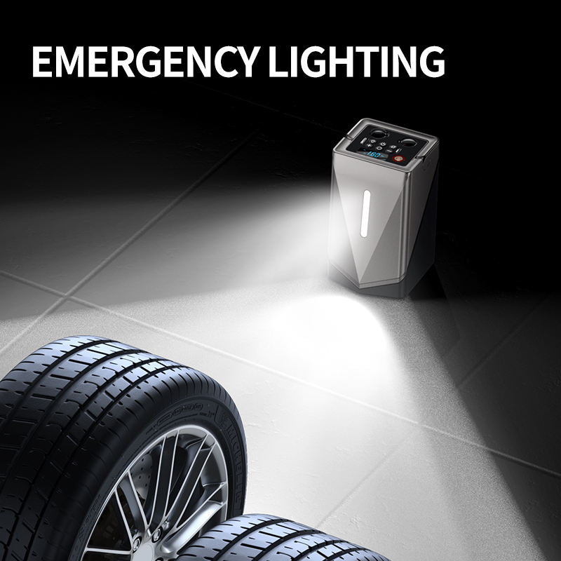 Booster de Batterie 3-en-1 : Démarrage • Compresseur • Chargeur USB + Lampe Torche