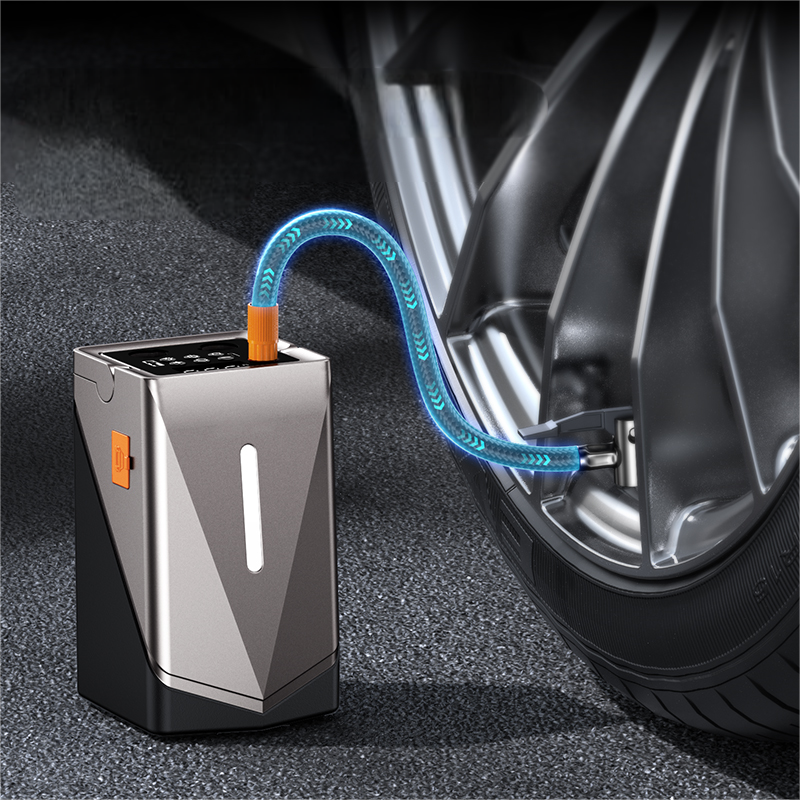 Booster de Batterie 3-en-1 : Démarrage • Compresseur • Chargeur USB + Lampe Torche