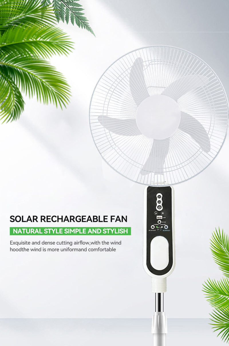 Ventilateur sur Pied Rechargeable AC/DC 16 pouces avec Panneau Solaire