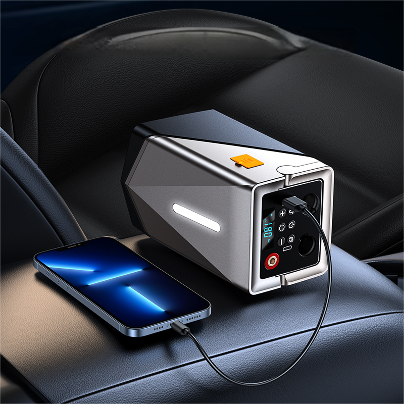 Booster de Batterie 3-en-1 : Démarrage • Compresseur • Chargeur USB + Lampe Torche